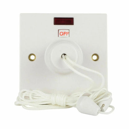2 Way Ceiling Pull Cord 45 Amp Switch with Neon Light Shower/Toilet/Bathroom