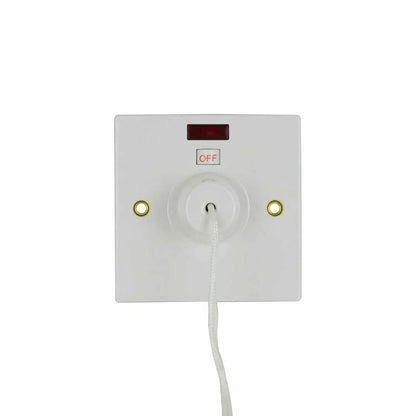 2 Way Ceiling Pull Cord 45 Amp Switch with Neon Light Shower/Toilet/Bathroom