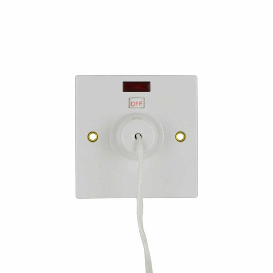 2 Way Ceiling Pull Cord 45 Amp Switch with Neon -Light Shower/Toilet/Bathroom - Box of 5