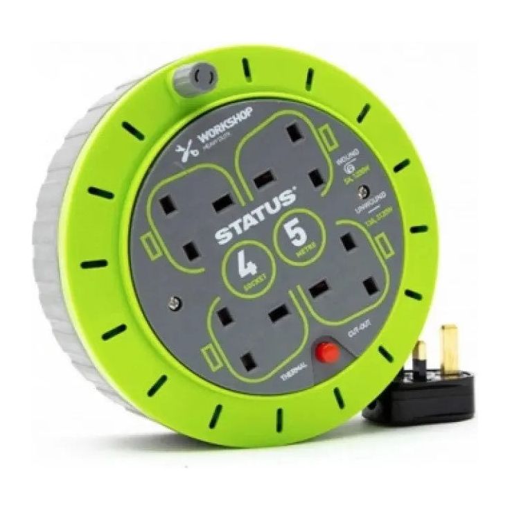 Status 4 Socket 5 Metre Extension Cable Reel with Thermal Cut Out