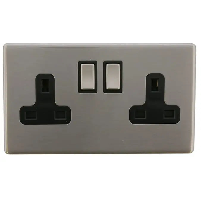 Status Stainless Steel 2 Gang 13 Amp Switched Socket