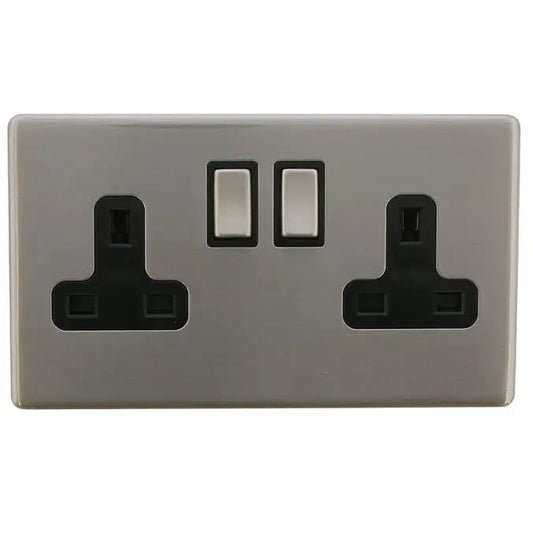 Status Stainless Steel 2 Gang 13 Amp Switched Socket