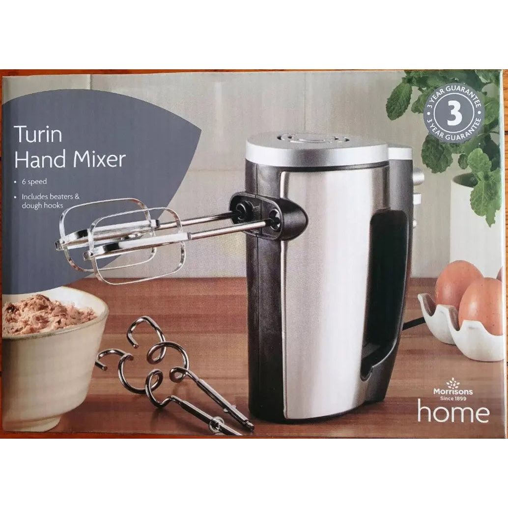 Turin Hand Mixer 6 Speed Includes Beaters And Dough Hooks