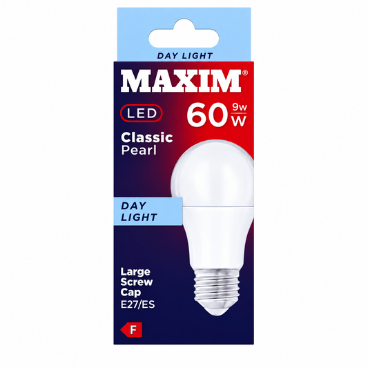 Maxim LED 9W = 60W Classic Pearl Bulb – E27 Screw Cap – 6500K Daylight