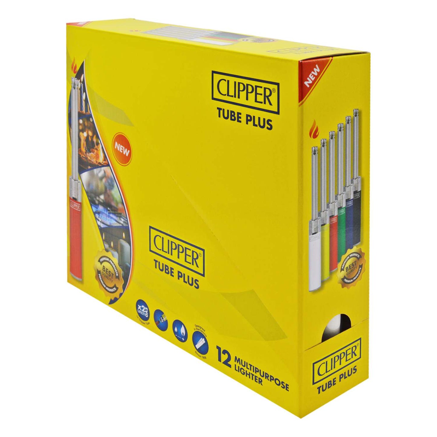 Clipper Tube Plus Utility Lighter Assorted Colours x 12