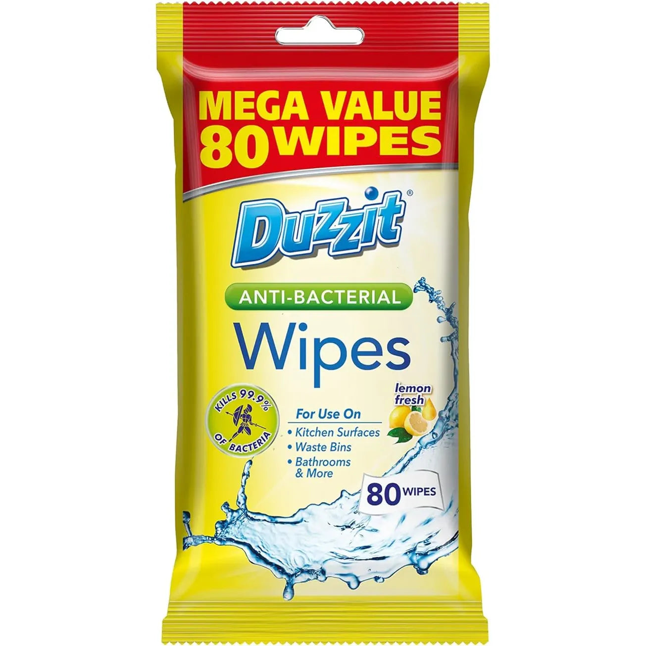 Duzzit Anti Bacterial Wipes Lemon Fresh Scent 80 Wipes - Box of 12