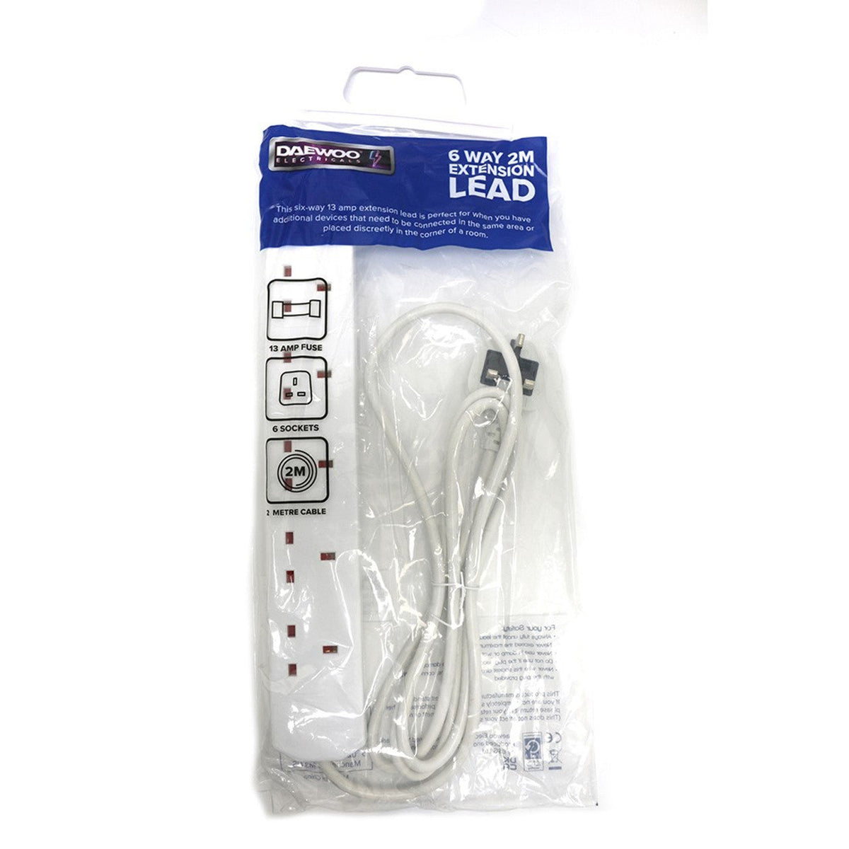 Daewoo 6 Way 2m Extension Lead