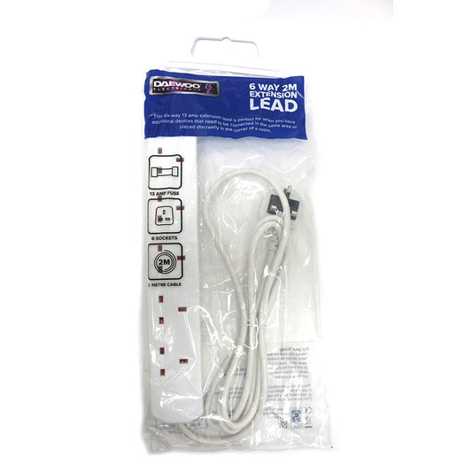 Daewoo 6 Way 2m Extension Lead