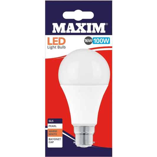 Maxim LED 100w (16w) GLS BC Warm White Bulb 10 Pack