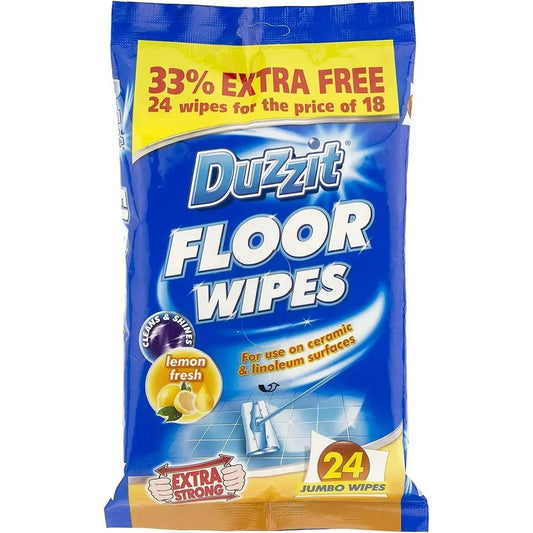 Jumbo Floor Wipes 24 pack Lemon Scented Duzzit - Box of 12