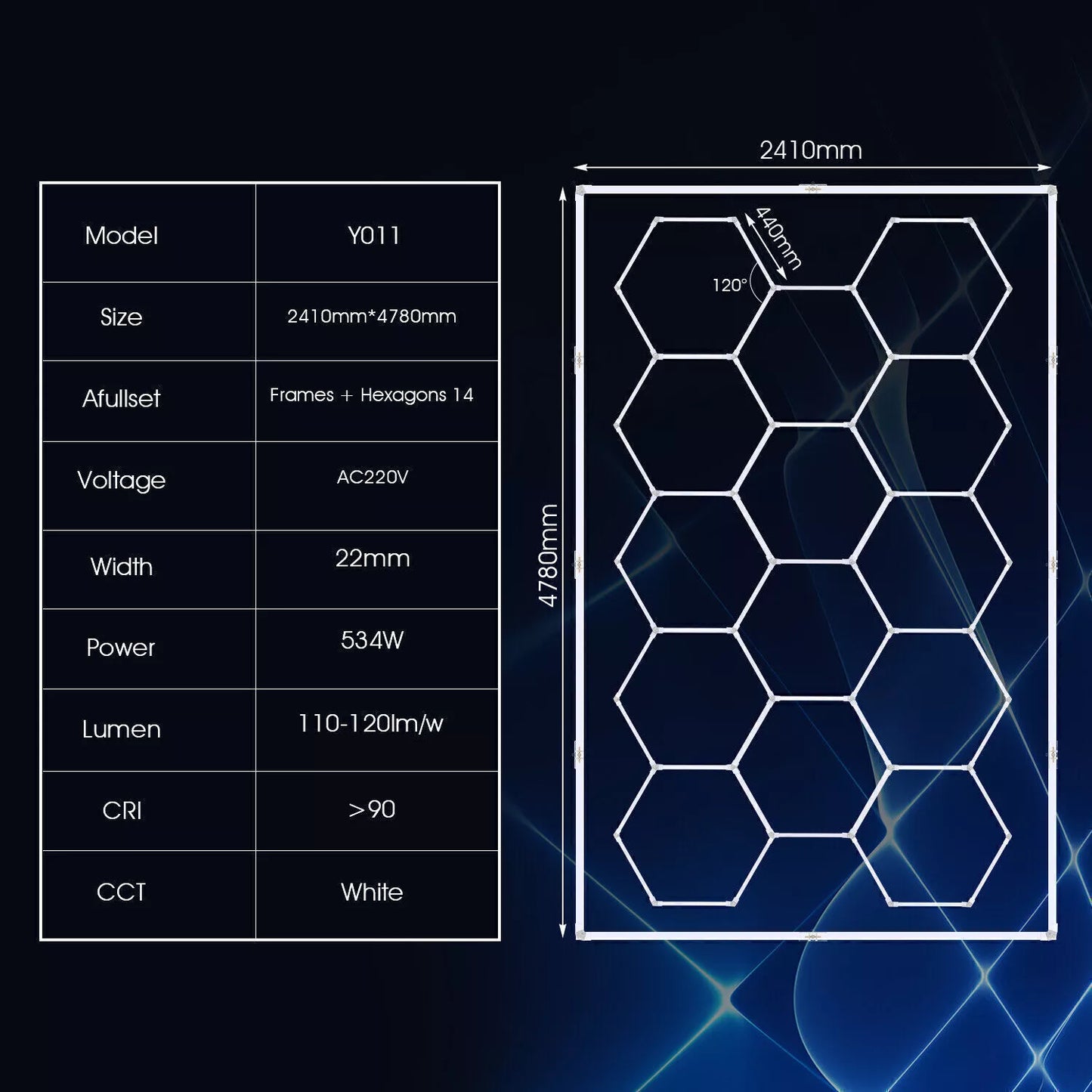 Hexagon LED Garage/Gym Lights 672W 2435mm x 4845mm 6000K