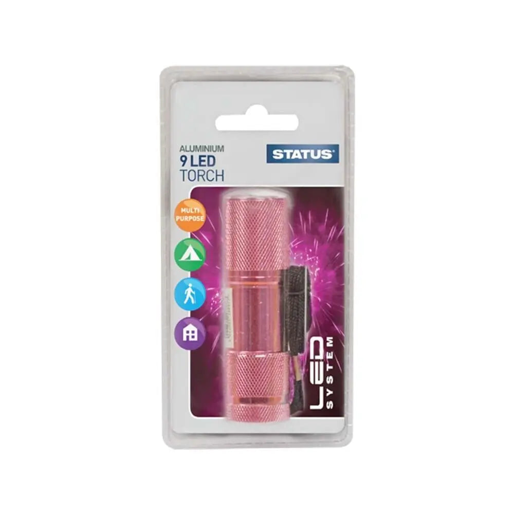 9 LED Pink Aluminium Torch - Status - Box of 12