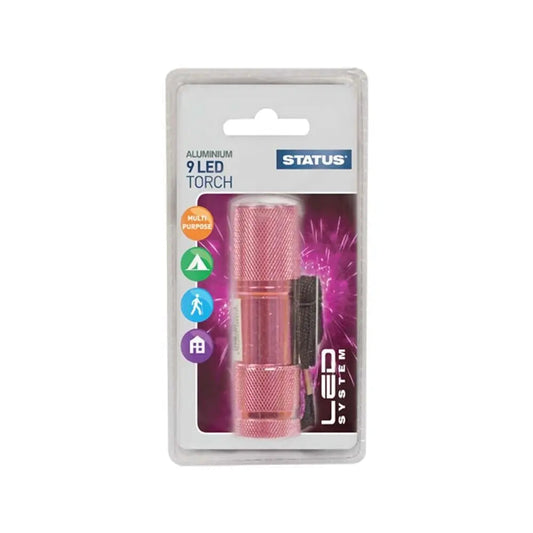 9 LED Pink Aluminium Torch - Status - Box of 12
