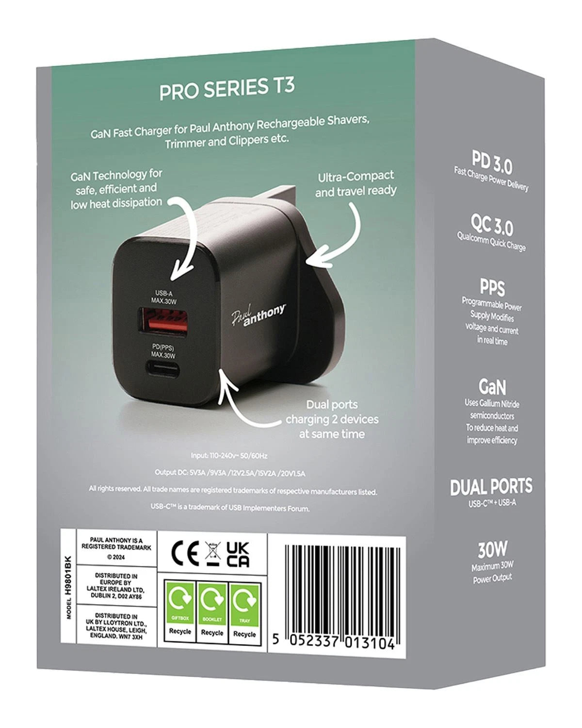 USB-C + USB-A GaN PD30w Fast Charger