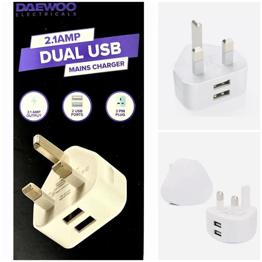 Dual USB Mains Charging Plug Daewoo - Box of 5