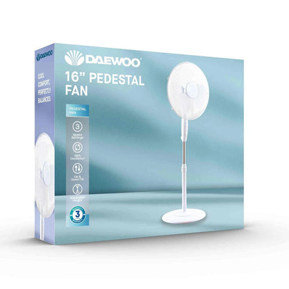 Daewoo 16" White Pedestal Fan Round Base