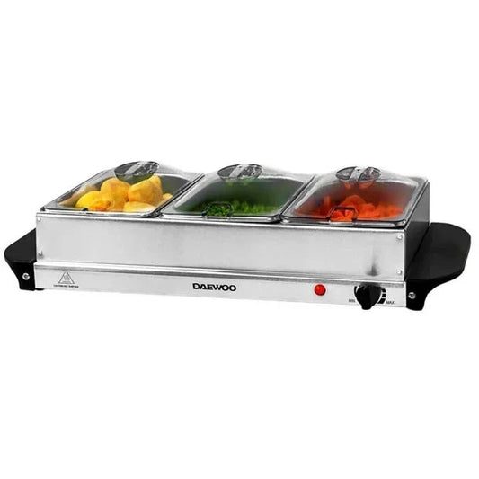 Daewoo Electric Buffet Server 200W 3 x 1.5L Food Warmer with Thermostatic Control & Plate Warmer