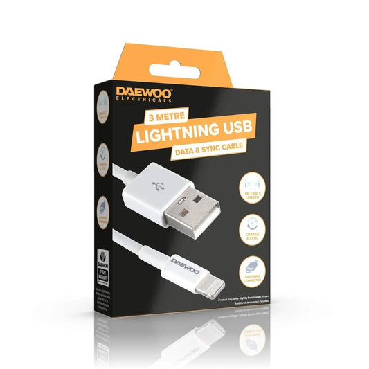 3 Metre Lightning USB Daewoo - Box of 6