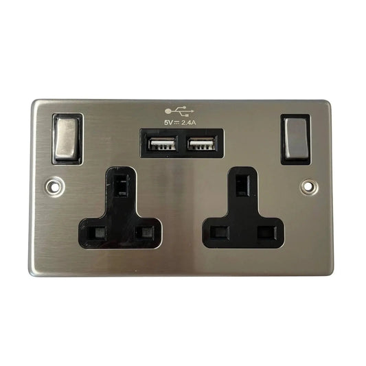 Stainless Steel Double Socket With USB