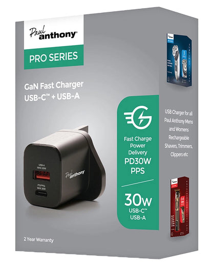 USB-C + USB-A GaN PD30w Fast Charger