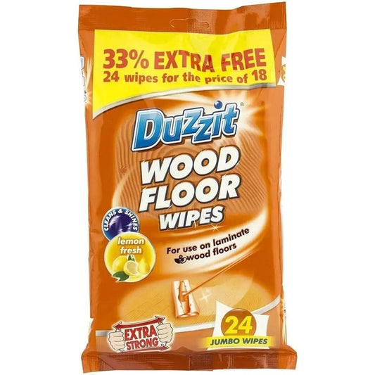 Wood Floor Wipes Jumbo 24 pack Lemon Scented Duzzit - Box of 12