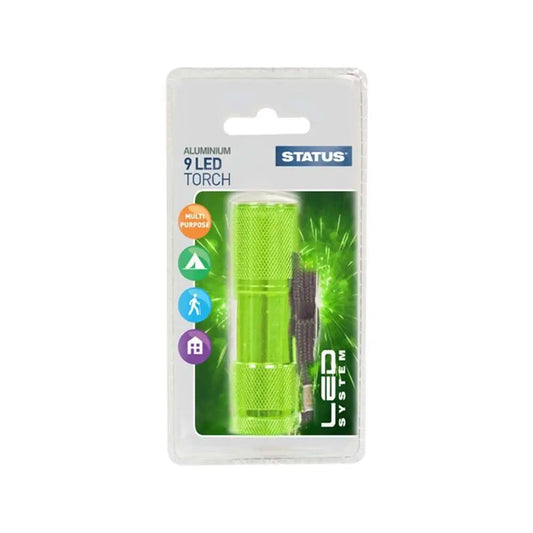 9 LED Green Aluminium Torch - Status - Box of 12