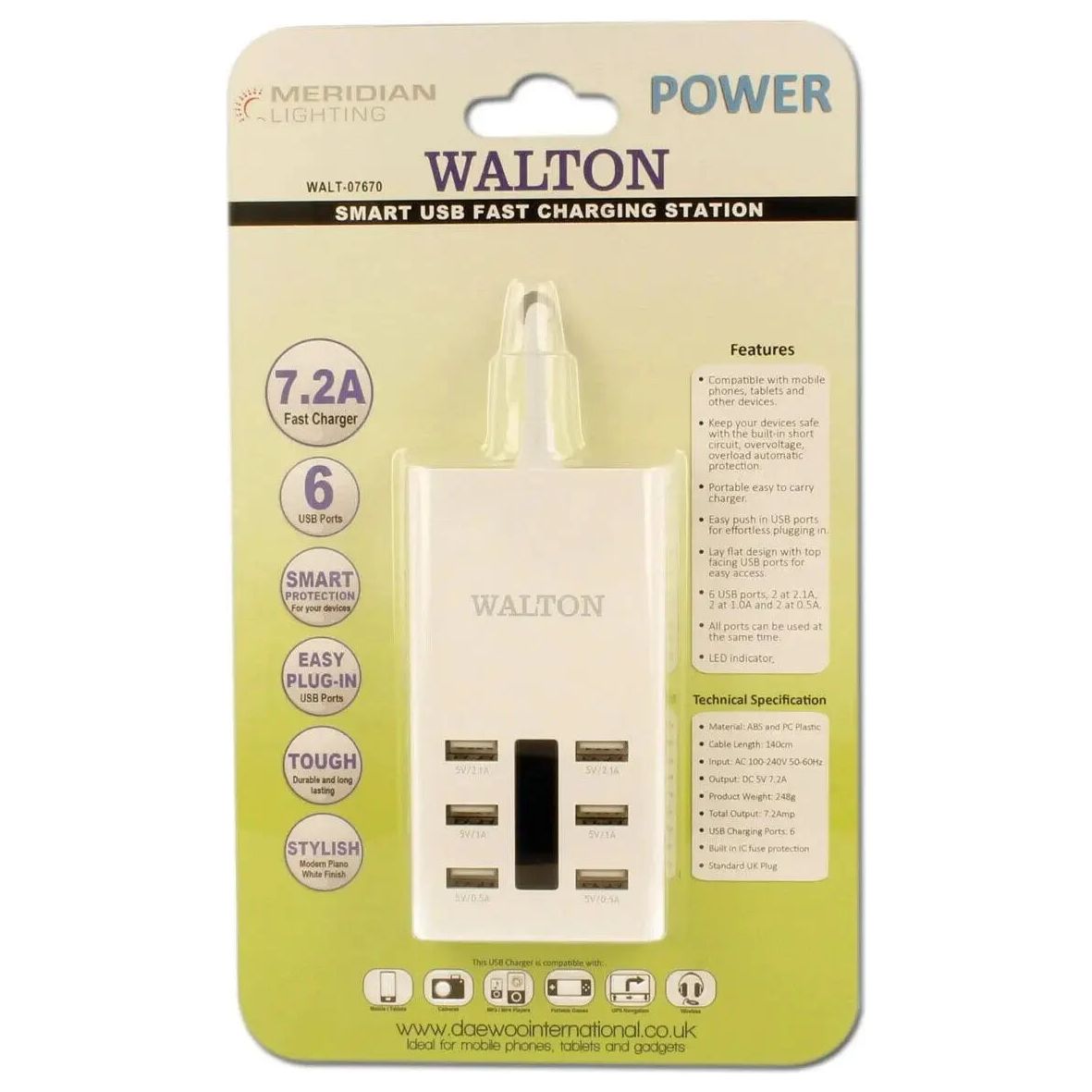 Smart USB Fast Charging Station 7.2A Fast Charge - Walton