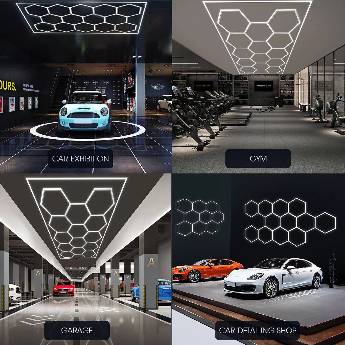 Hexagon LED Garage/Gym Lights 672W 2435mm x 4845mm 6000K
