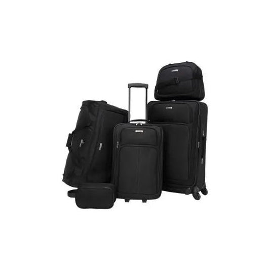 TAG Ridgefield Black 5 PC Luggage Set Expandable Suitcase Lightweight