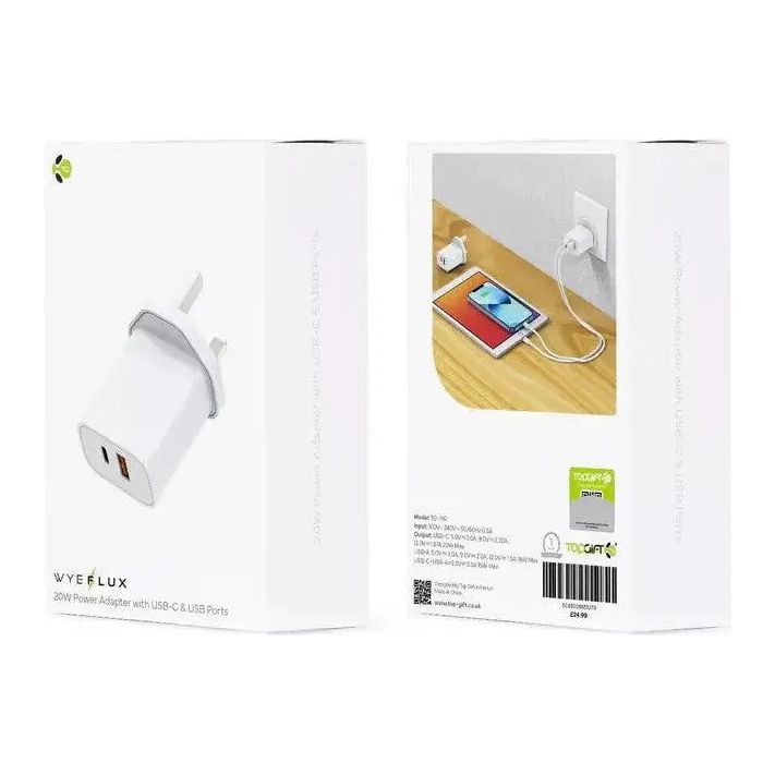 WyeFLux 20w Power Adaptor With USB-C & USB Ports
